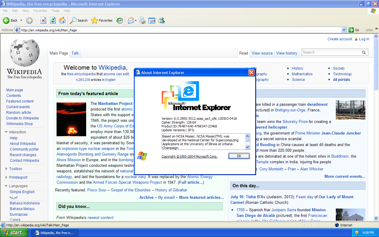 Internet Explorer Version 6.0