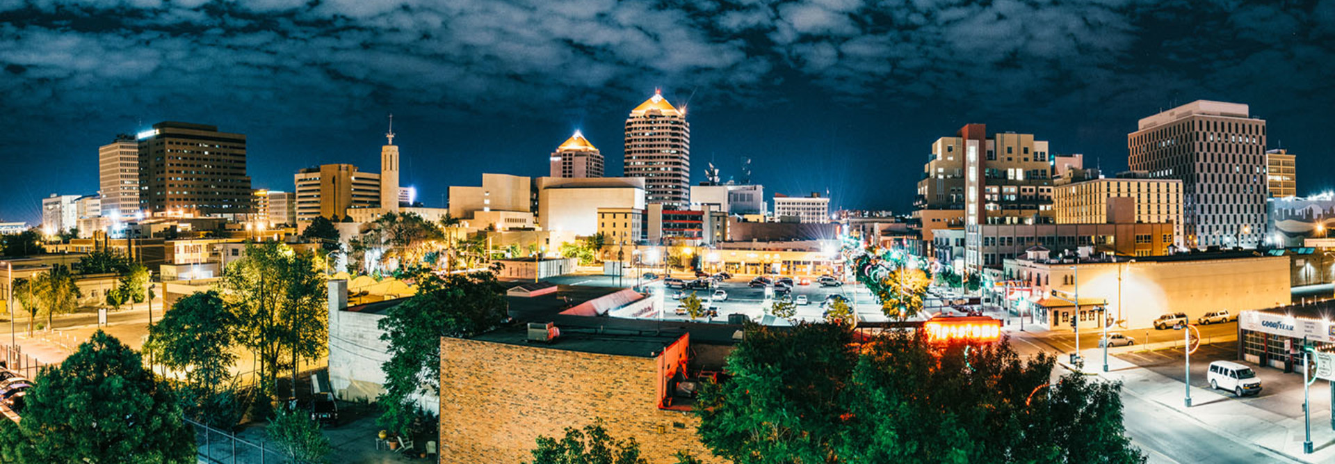 Panoramic image of Albuquerque Skyline at Night. New Mexico. USA.