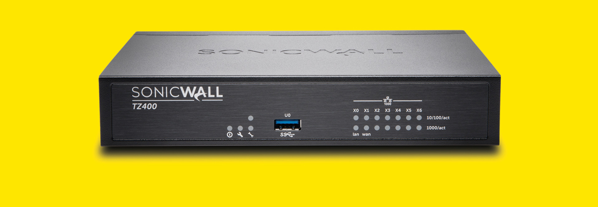 SonicWall TZ400  on bright yellow background