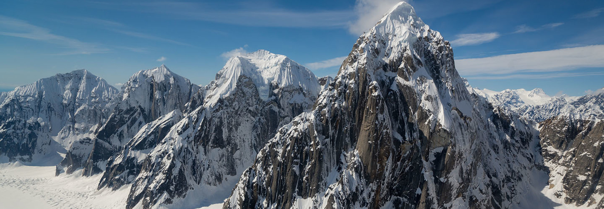 From back to front, Mount Church, Mount Dickey, Mount Grosvenor and Mount Johnson