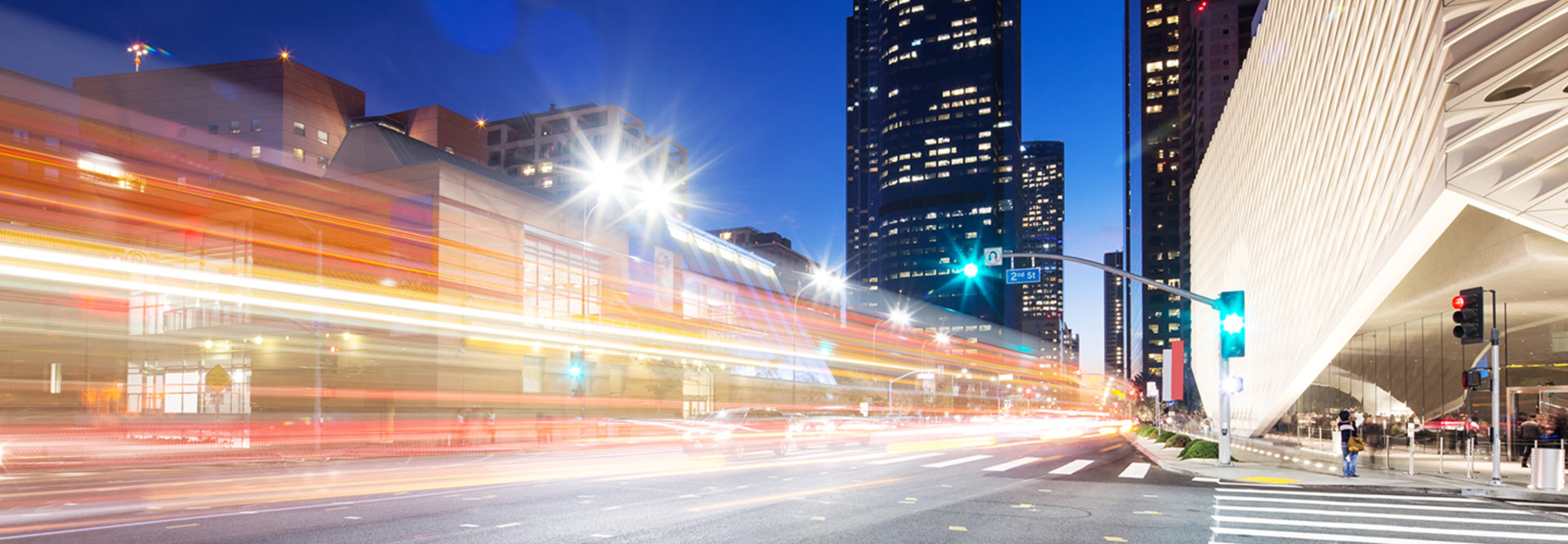 smart city digital traffic on a LA street at night 