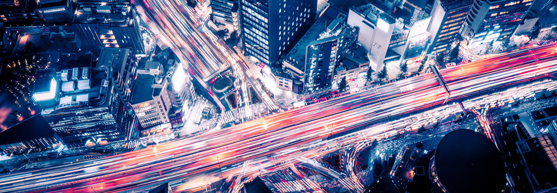 Smart city aerial view at night 