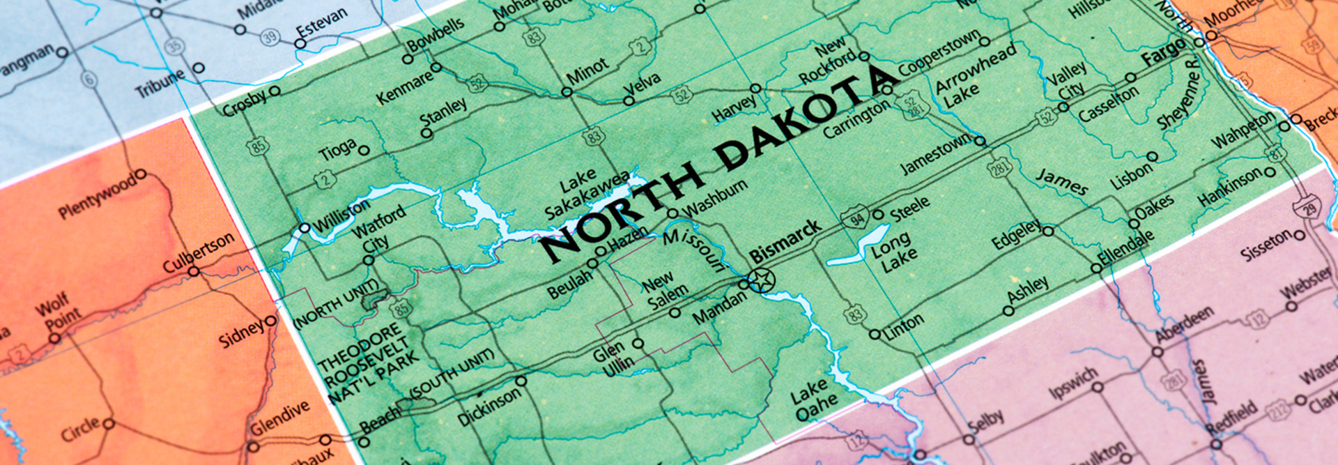 North Dakota on a map 