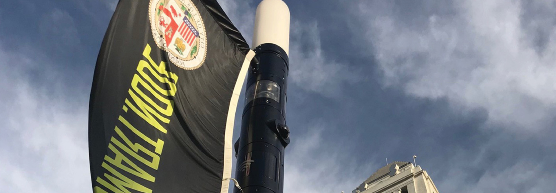 A smart node stands by Los Angeles City Hall. The same nodes will soon find a home in West Hollywood, Calif.