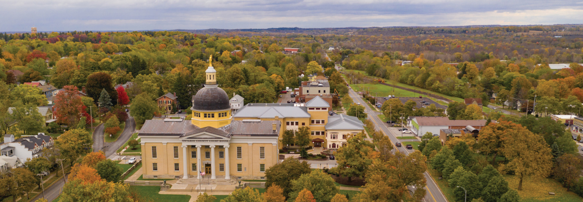 The Ontario County Courthouse stands out on Rochester in downtown Canandaigua New York