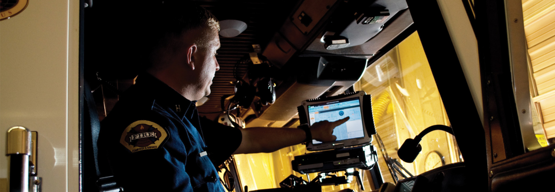 Firefighter using a tablet 