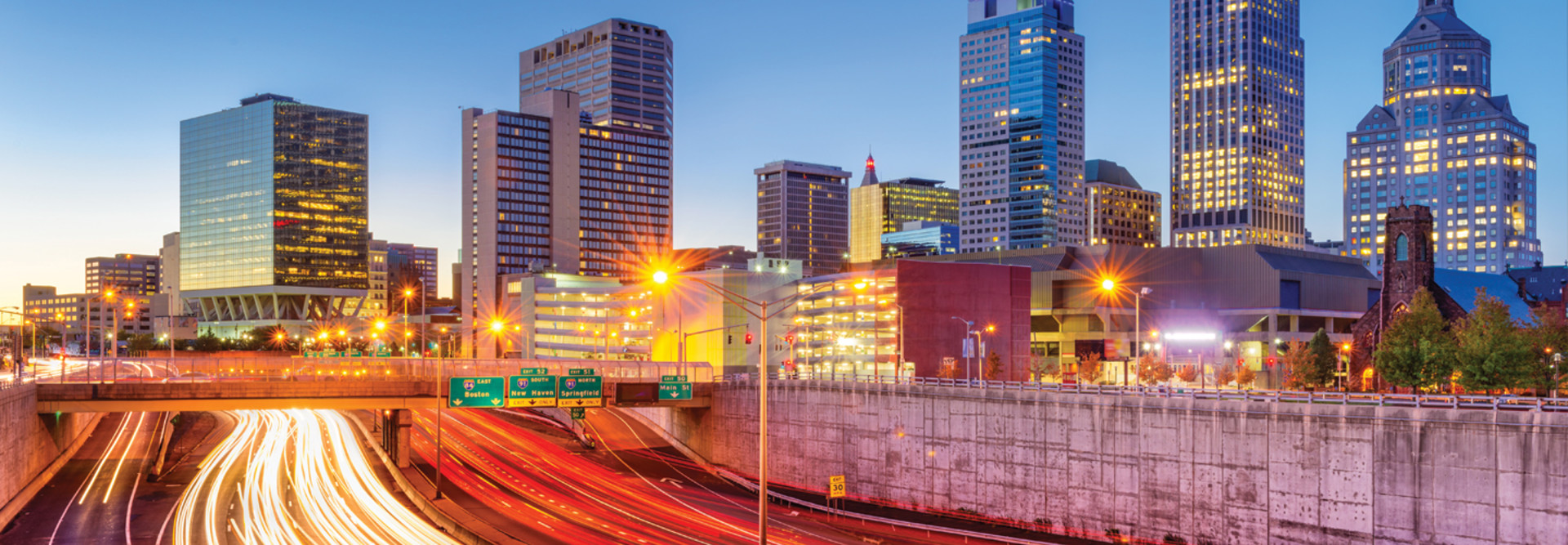 The skyline of Hartford, Connecticut. 
