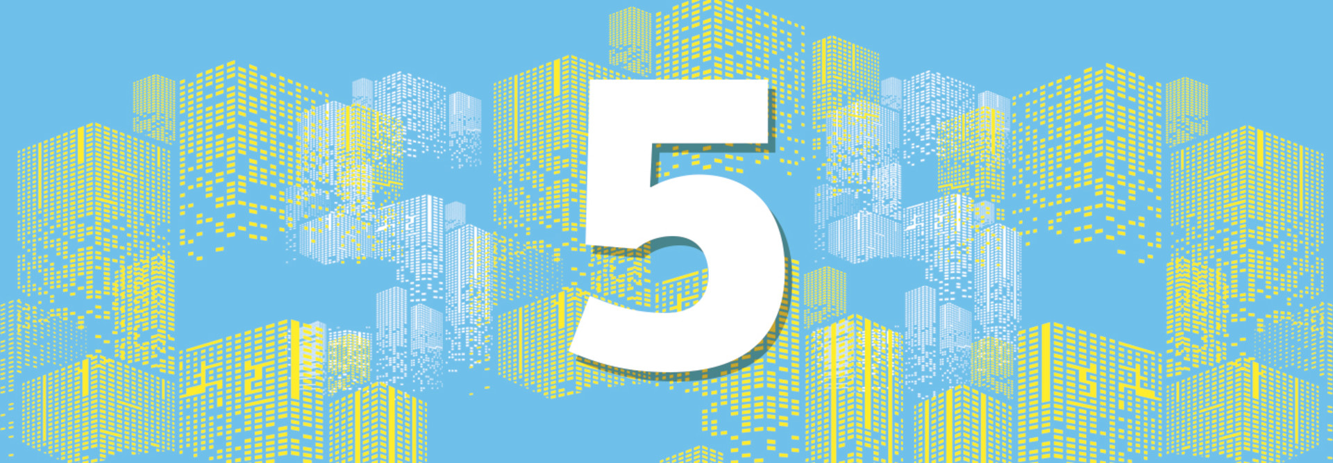 FAQ 5 on digital transformation with a white number 5 on a blue and yellow background