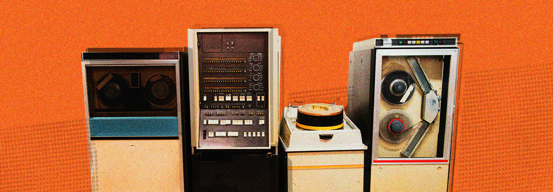 Government IT modernization, illutstrated image of old mainframes 