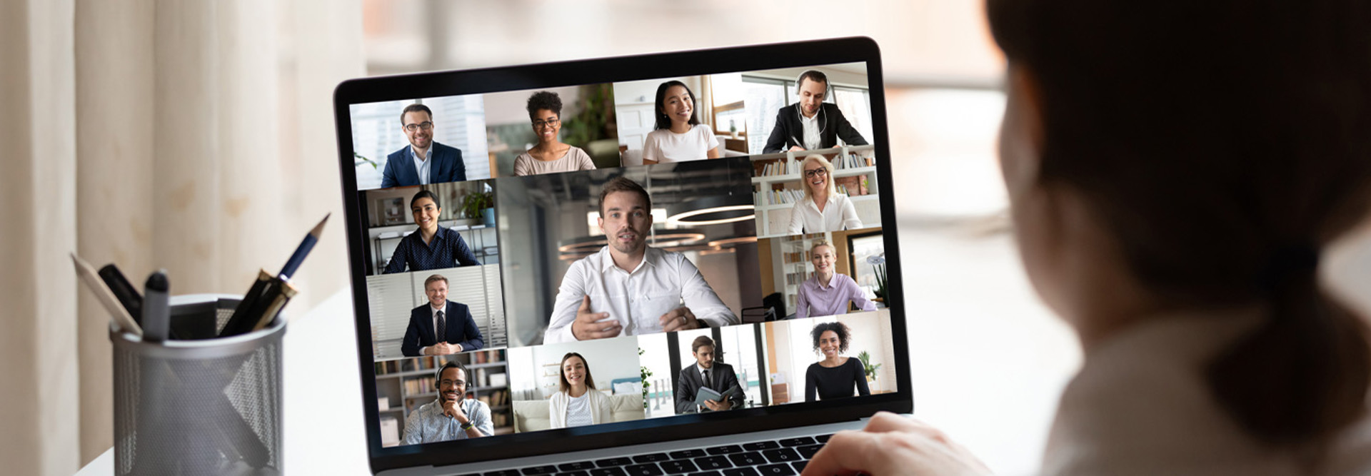 Person taking a virtual meeting