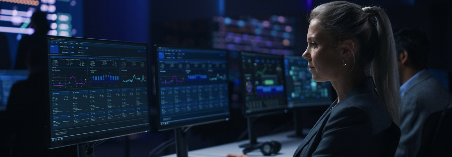Person working in cybersecurity control room