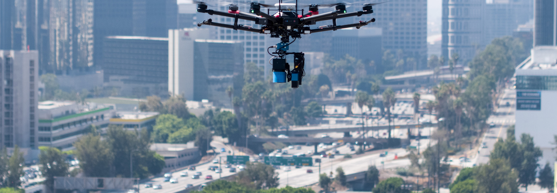 Drone flying over construction site