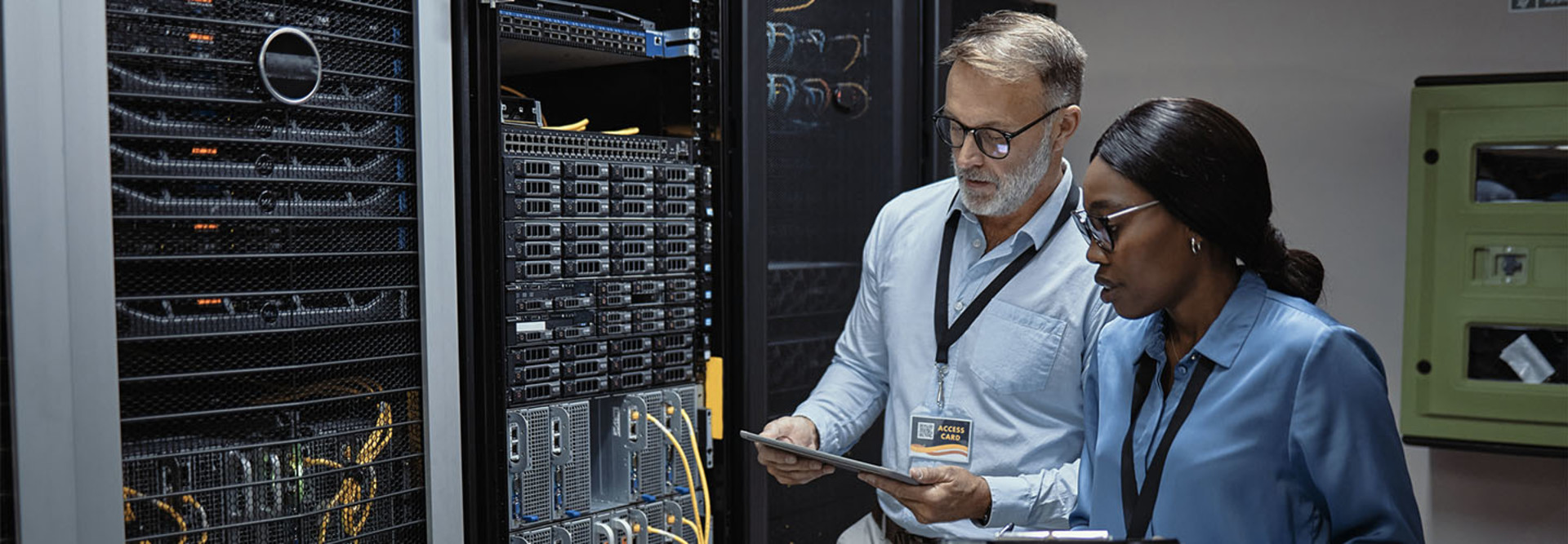 IT technicians in a server room