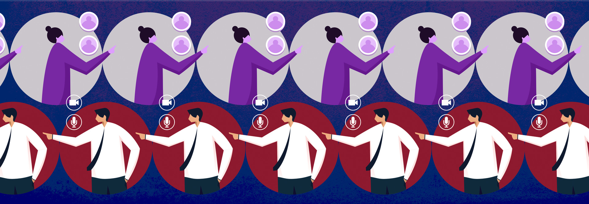 Animated people with icons around them