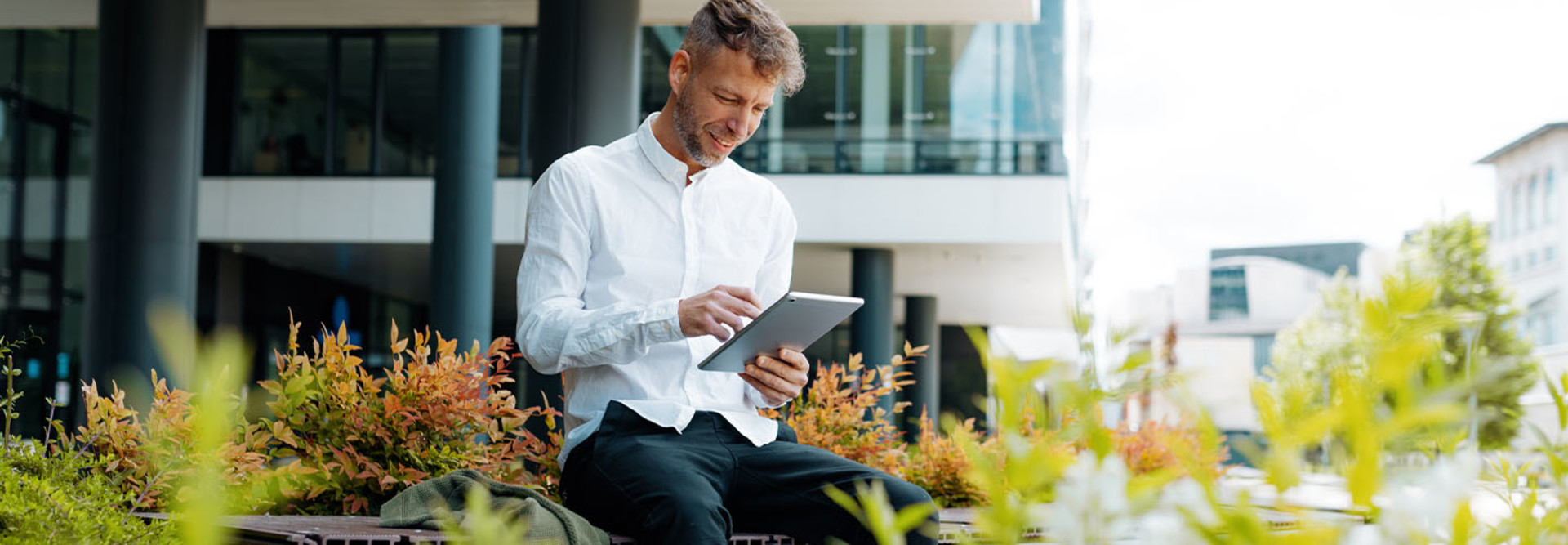 Person using tablet outside of office
