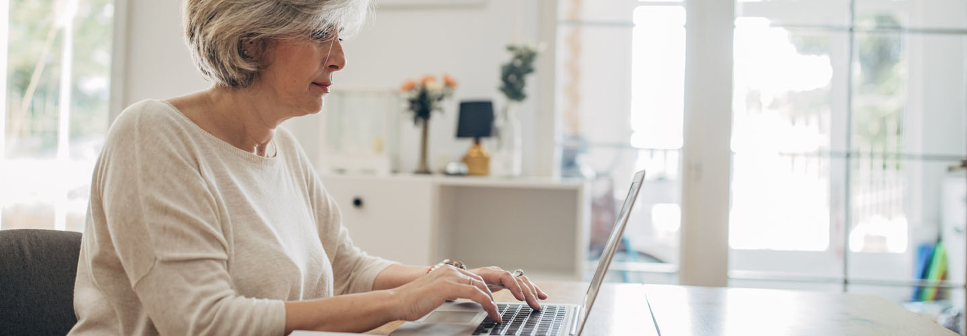 Person using computer at home