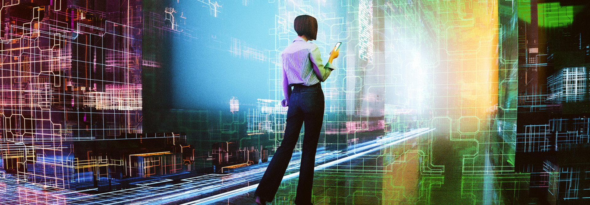Person walking through a virtual reality environment