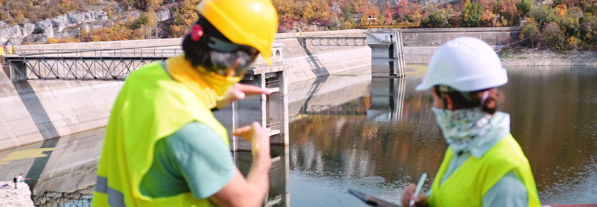 Maintenance engineers working in hydroelectric power station