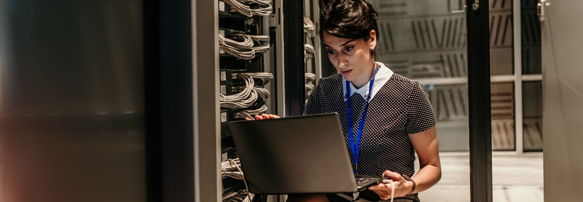 Person working in a server room