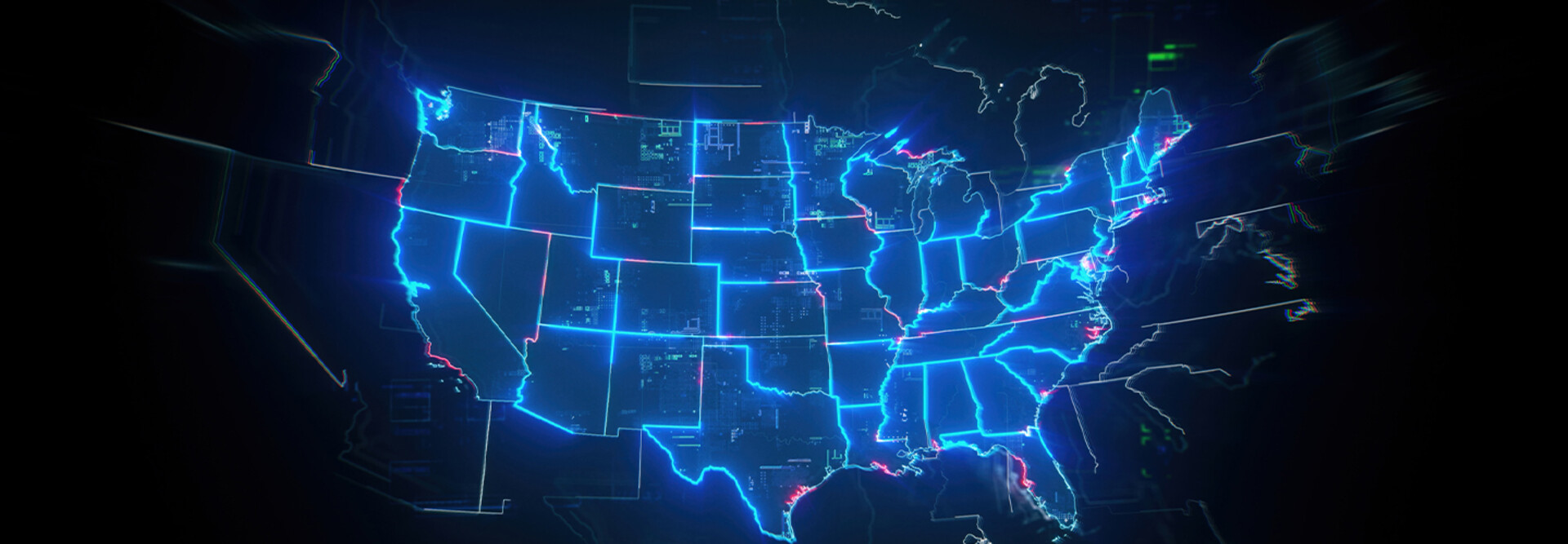 Map of USA on dark digital background