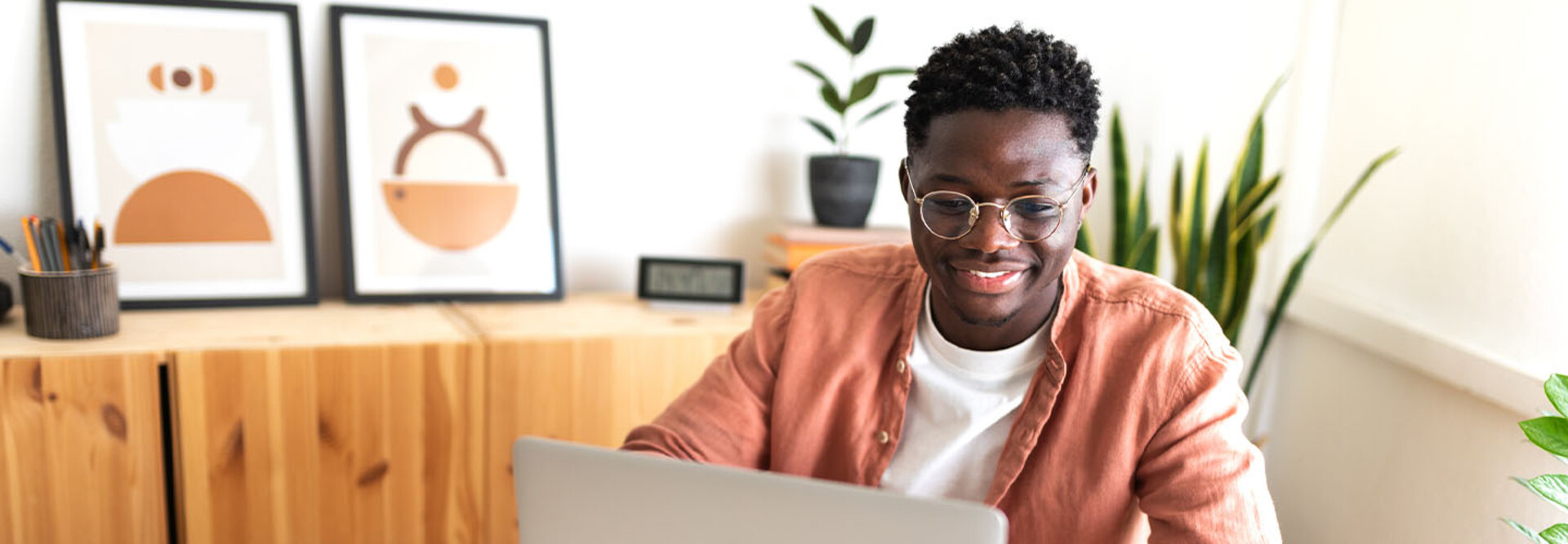 Person using laptop at home