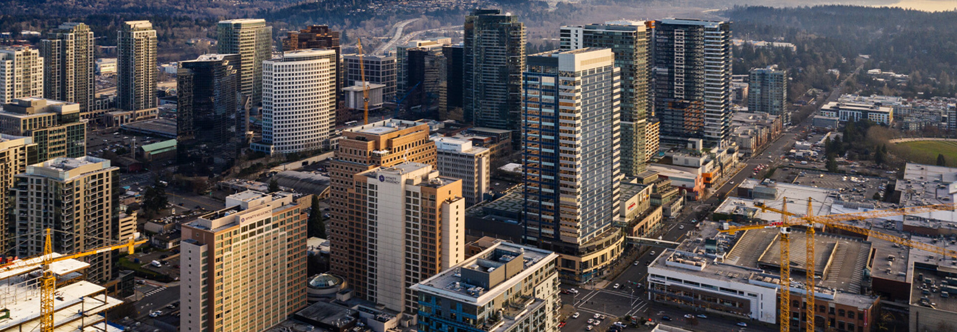 An aerial view of downtown Bellevue, Washington