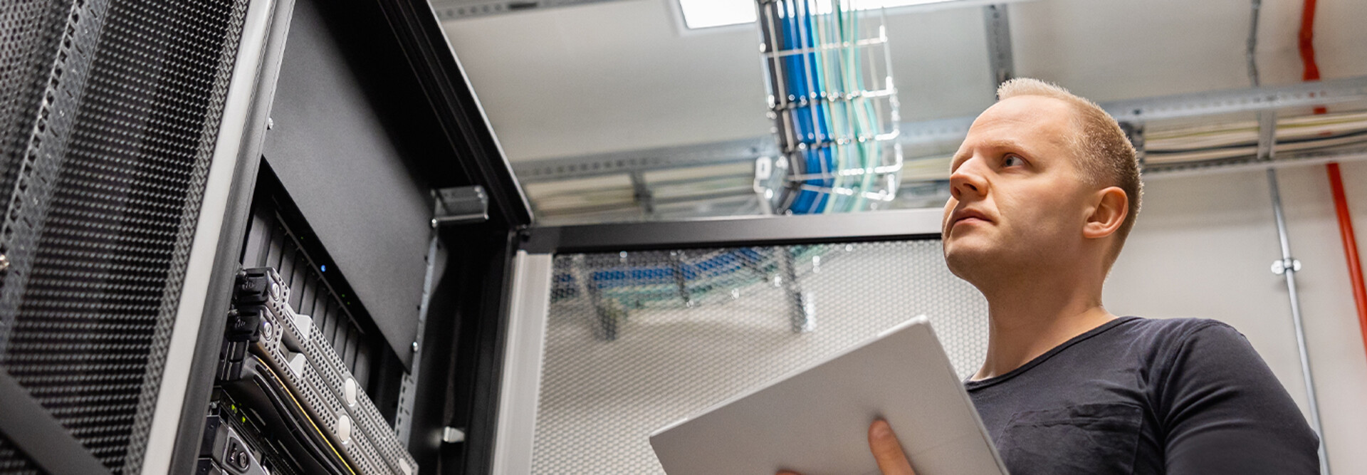Person working in data center