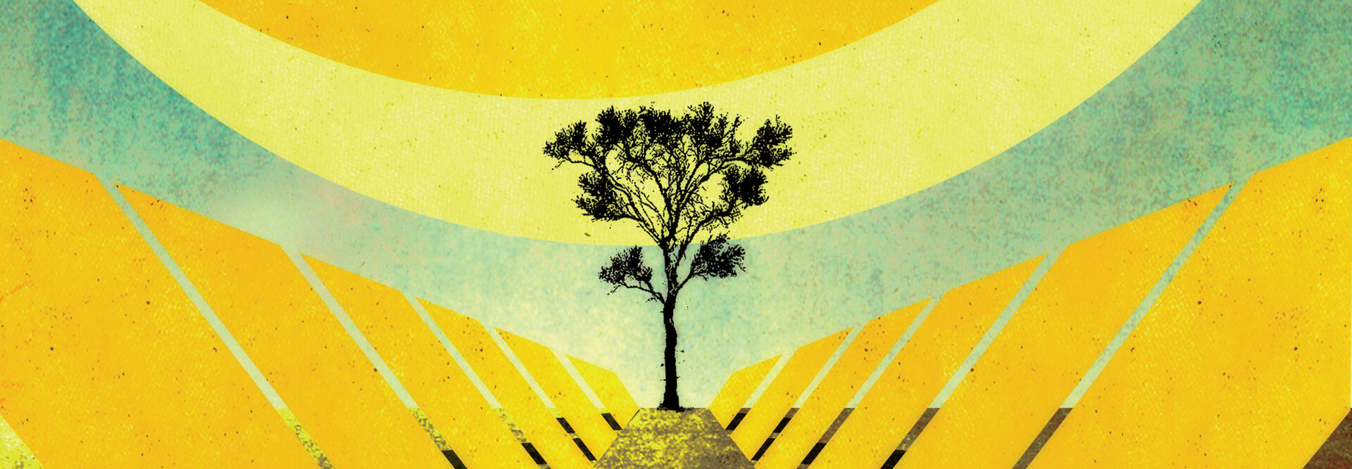 Illustration of a tree against a colorful background