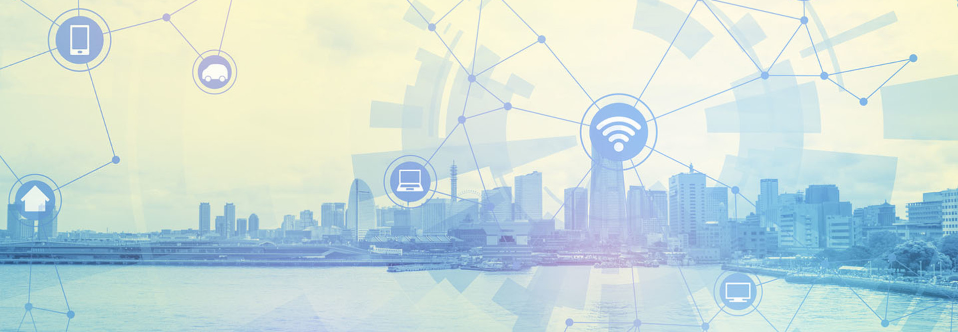 duo tone graphic of smart city and wireless communication network, abstract image visual, internet of things