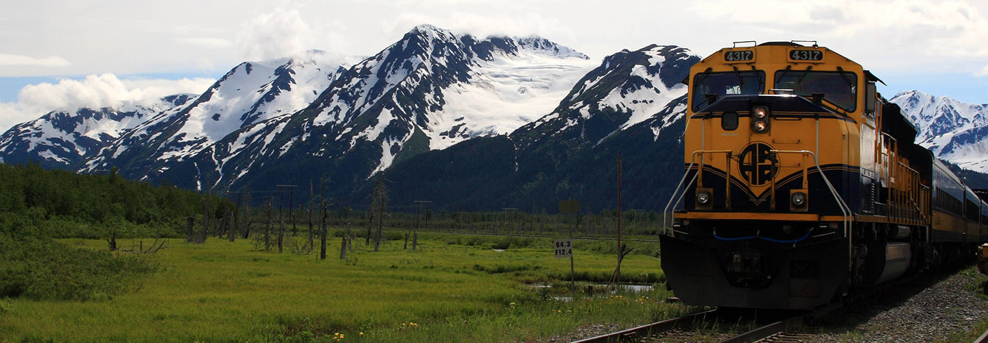 An Alaska Railroad train on the way to Spencer Glacier. 