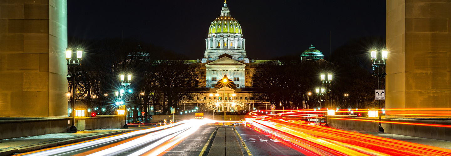 Pennsylvania statehouse at night 