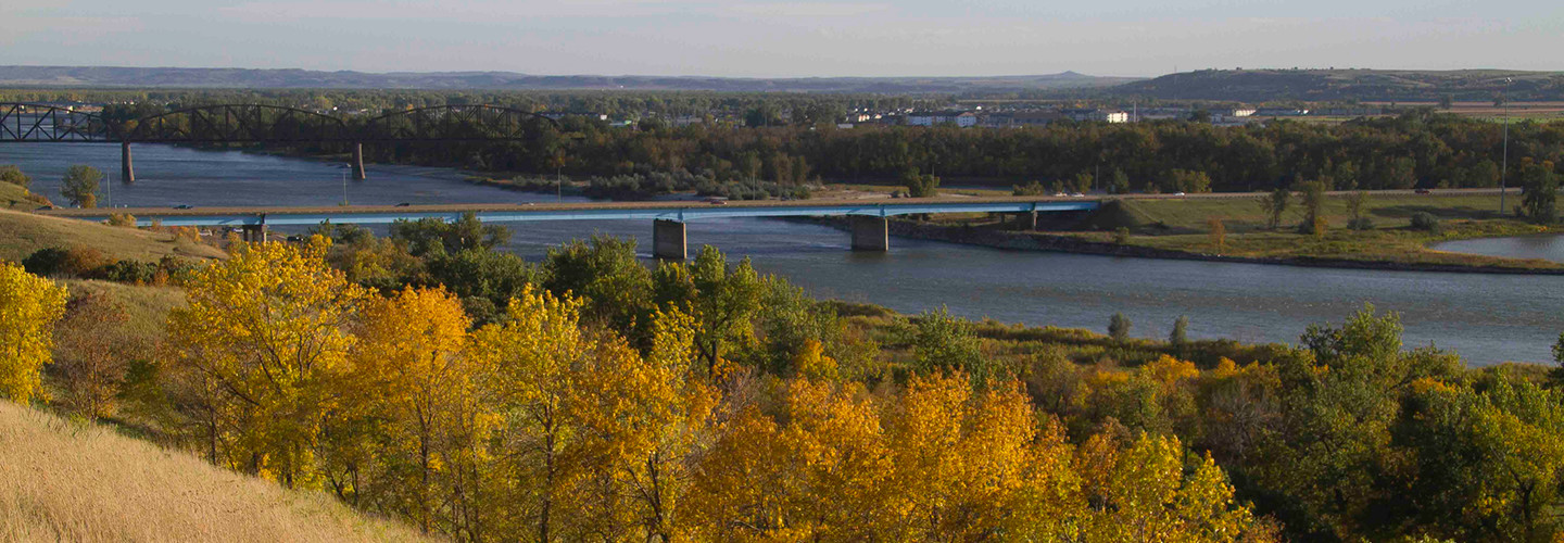 Fall scene of Missouri River at Bismarck ND.