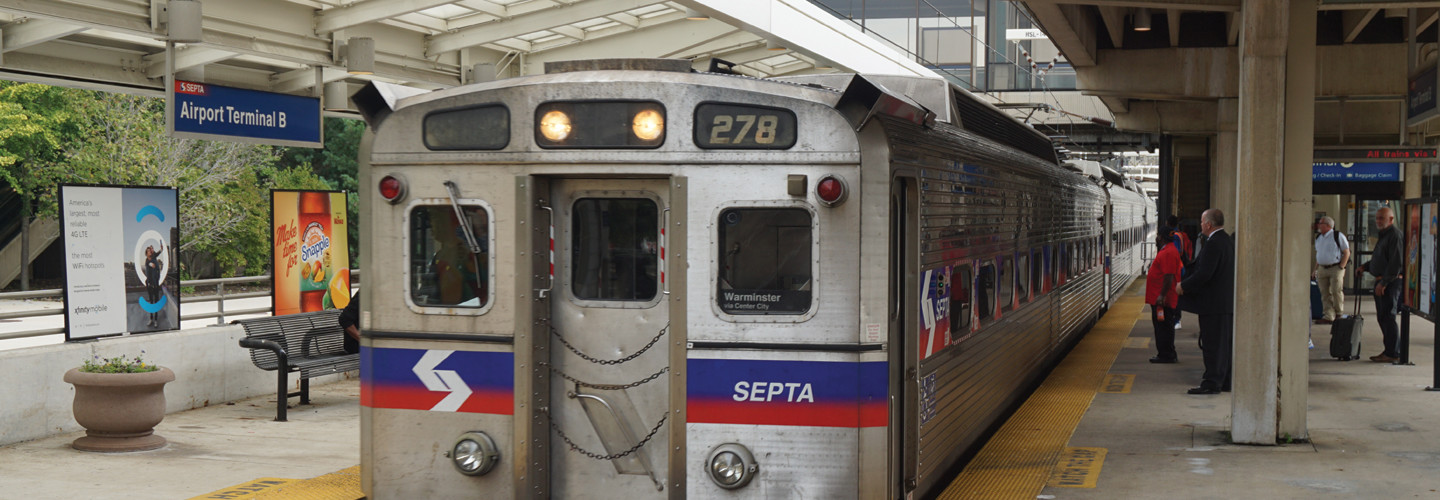 A SEPTA Airport Line train at Philadelphia International Airport Terminal B
