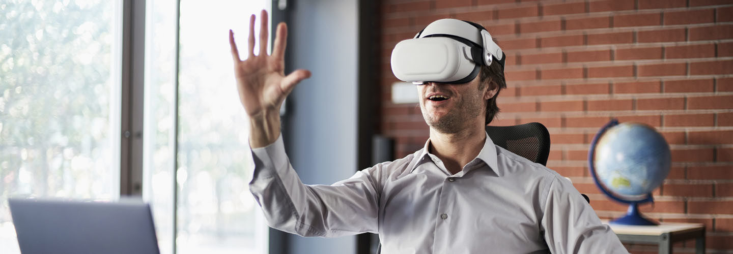 Person using VR to attend meeting
