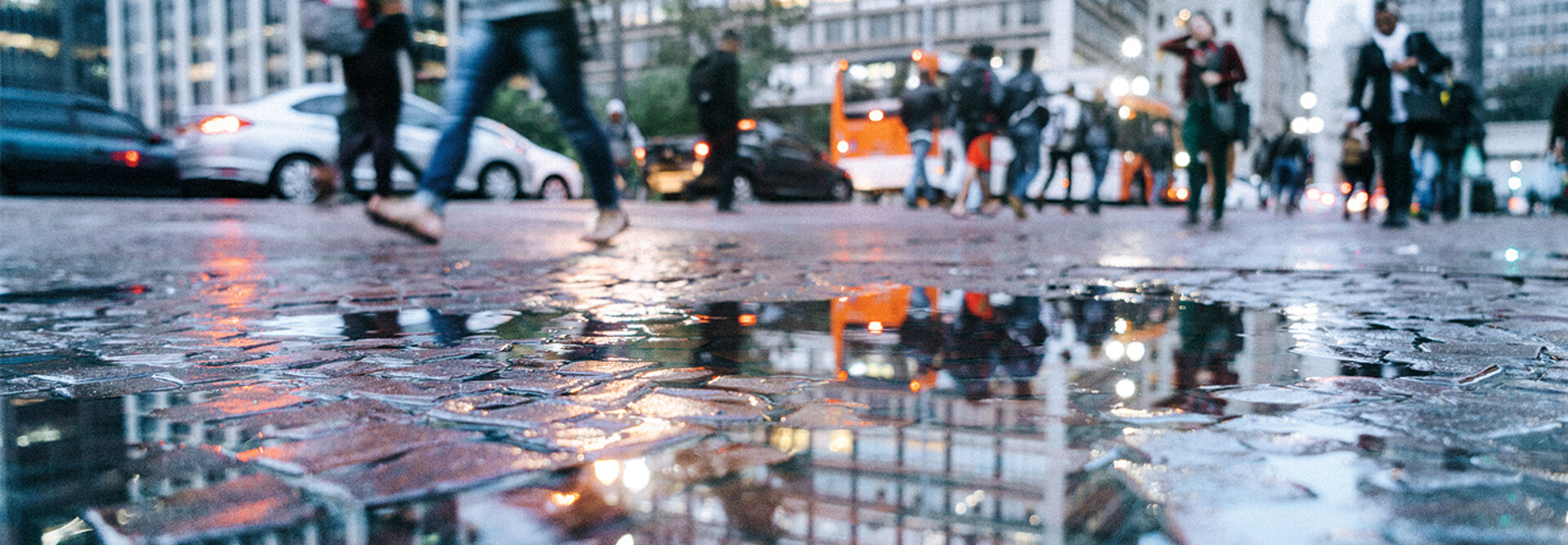 Raining in a busy city