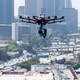 Drone flying over construction site