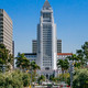 Fountain in Grand Park, and Los Angeles City Hall