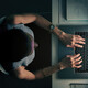 Employee using computer in a dark room