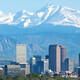 Denver Colorado skyscrapers and Rocky Mountains