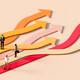 Illustration of business people standing on arrows