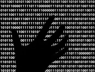 Ominous black hand in lines of code
