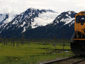 An Alaska Railroad train on the way to Spencer Glacier. 