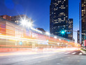 smart city digital traffic on a LA street at night 