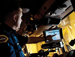 Firefighter using a tablet 