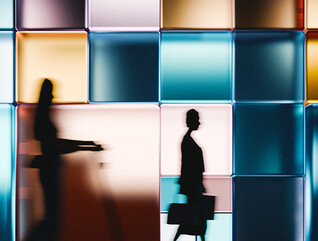 Building made of glowing cubes