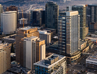 An aerial view of downtown Bellevue, Washington