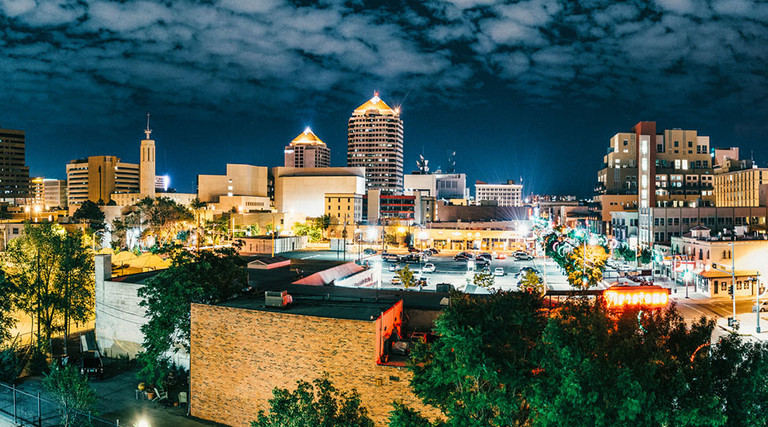 Panoramic image of Albuquerque Skyline at Night. New Mexico. USA.