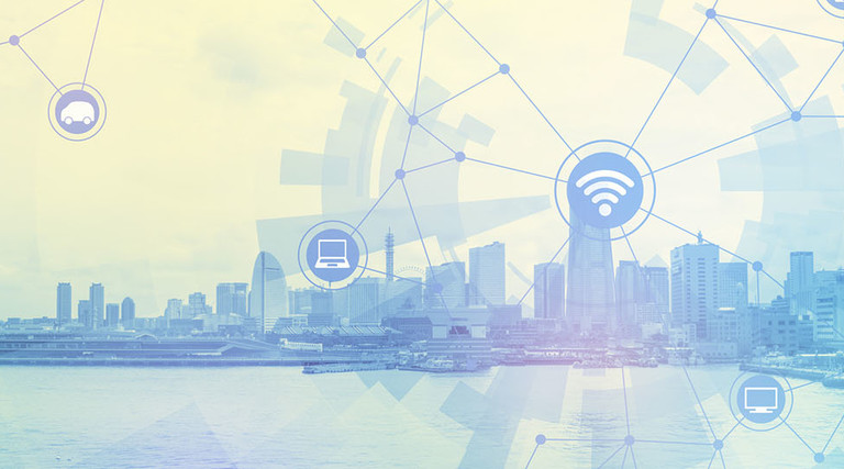 duo tone graphic of smart city and wireless communication network, abstract image visual, internet of things