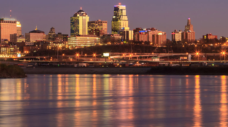 Kansas city skyline at twilight