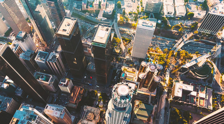 Aerial view of a Downtown Los Angeles